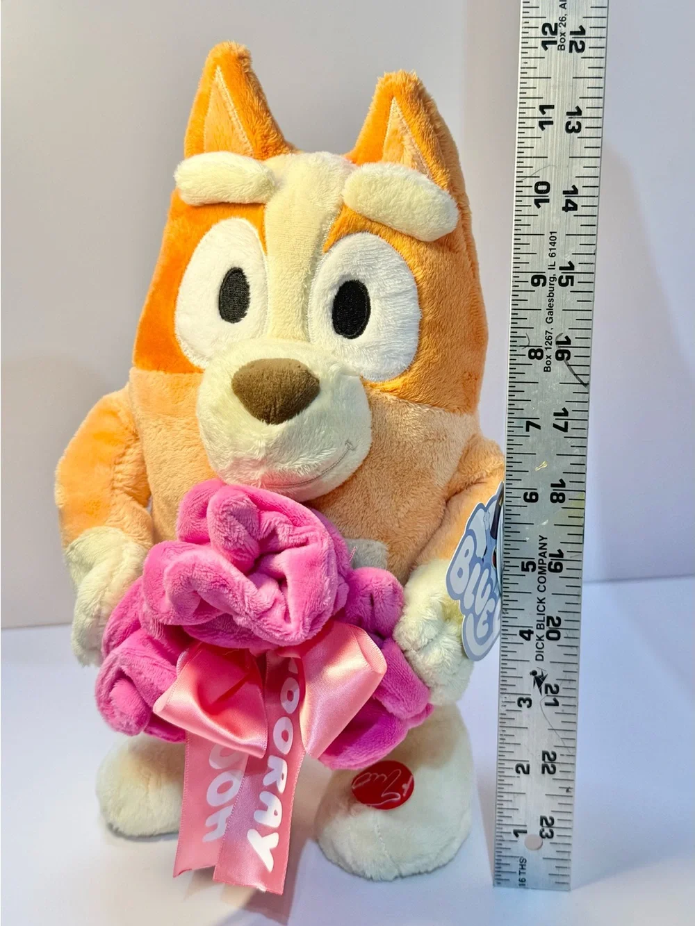 Bluey Bingo Animated Valentines Plush Stuffed Animal with Scented Floral Bouquet